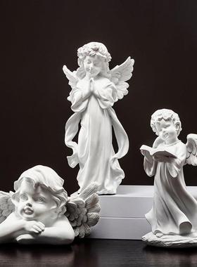 欧式复古少女小天使人物艺术摆件工艺品石膏雕像模型装饰品摆设