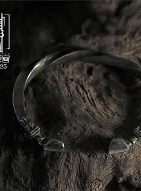 高档蒙古战镯硬汉复古风个性纯手环镯男银款手手链潮男民族风送男