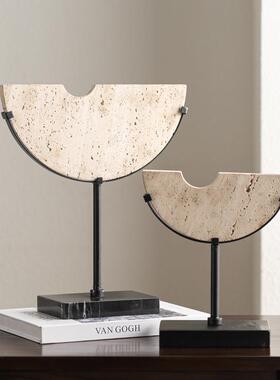 侘寂风高档黄洞石大理石艺术摆件样版房酒店客厅玄关装饰品