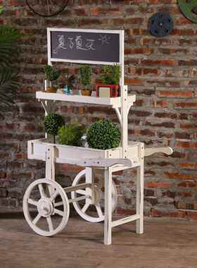 田园木浮花架花店橱窗装饰展示架多功能覆古车装饰品