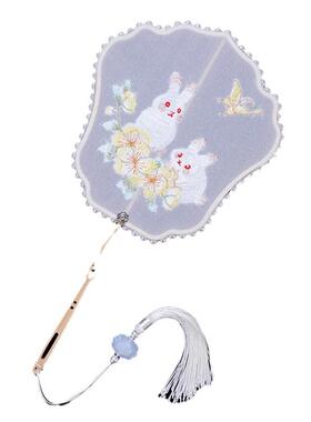 团扇古风扇子儿童夏天半透明古装汉服旗袍刺绣长柄流苏舞蹈扇宫扇