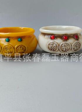 宝石金钱宝盆家居办公摆件古玩做旧聚宝盆摆设工艺品