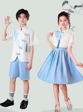 六一儿童合唱演出服诗歌朗诵小学生蓝色女童爱国主题演讲比赛服装
