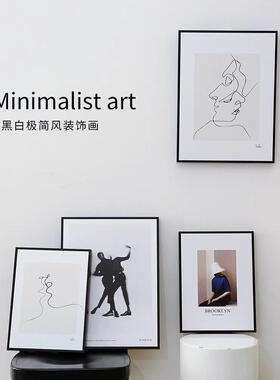 创意极简线条装饰画抽象人物轮廓玄关现代简约黑白个性挂画样板间