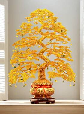 中式发财树招财树铜丝铝线 线编织纯手工婚庆新宅乔迁玄关摇钱树