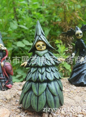 跨境万圣节鬼节手握权杖女巫树脂工艺品摆件花园园林花园装饰摆件