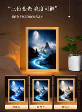 星空风景镜子灯光画定制小夜灯氛围灯相框发光摆件治愈系生日礼物