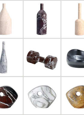 梵茜侘寂风创意玄关装饰摆件家居别墅样板间大理石酒柜装饰品摆件