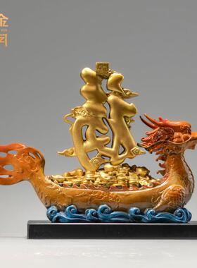 铜金岁月福瑞龙船龙舟黄铜工艺品摆件公司开业新居乔迁送礼物摆件