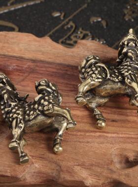 新款直销古铜瑞兽麒麟一对铜麒麟摆件迷你桌面小摆件观赏收藏小铜