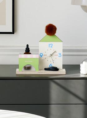 wozoom屋准玄关收纳摆件客厅桌面装饰品置物托盘创意钟表摆放式