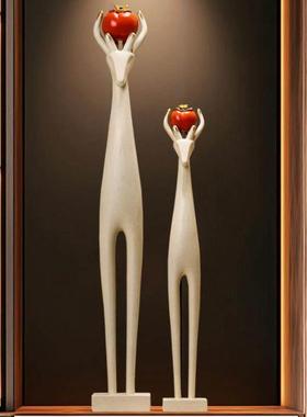 入户玄关客厅大号艺术鹿摆件细长窄落地高档电视柜壁龛家居装饰品