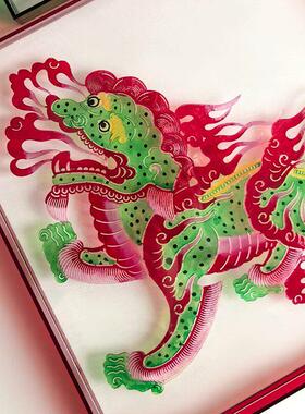 LIVETAI国潮手工麒麟皮影装饰画乔迁入户礼物非遗家居软装摆件