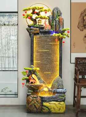 新中式假山流水喷泉摆件客厅落地装饰品循环水可发光家居风水