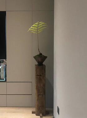 侘寂风实木墩底座中古风柱子雕塑台客厅茶室落地装饰民宿復古摆件