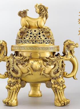 黄铜香炉仿古香薰炉家用室内檀香炉九龙薰香炉佛堂供佛铜炉大号