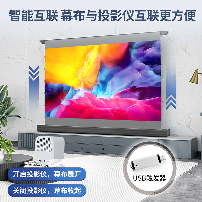 Oley抗光电动地拉幕布自动升降地升幕4K高清免打孔家用投影布屏幕 - 图2