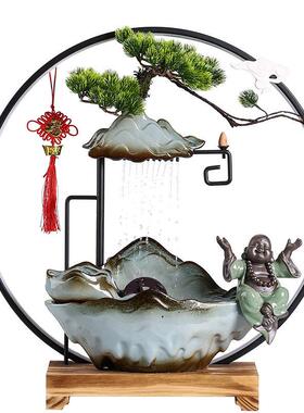 招财流水摆件创意假山喷泉循环加湿器陶瓷家居公室桌面开业礼品