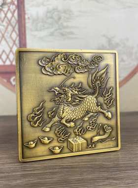 做旧仿古麒麟四方墨盒摆件 复古文房四宝书房桌面用品礼品摆设