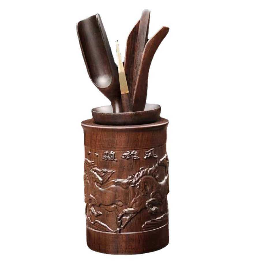 黑檀花梨实木茶道六君子笔桶茶具配件雕刻八骏茶桶夹勺拨功夫茶具,淘宝优惠券,粉丝福利购,淘宝优惠卷