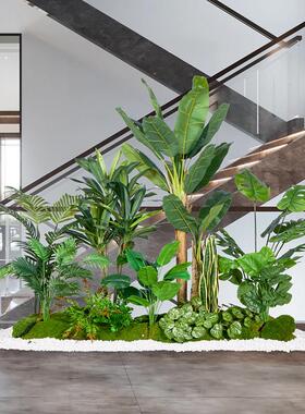 仿真绿植造景玄关楼梯下商场假植物热带景观假树室内盆栽装饰摆件