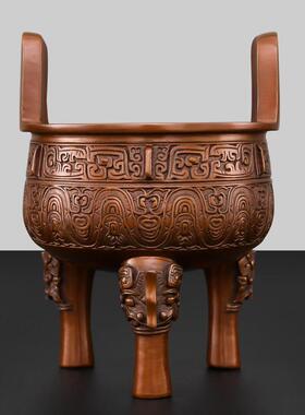 纯紫铜三足鼎摆件公司庆典大号落地圆鼎香炉鼎盛千秋铜鼎工艺礼品