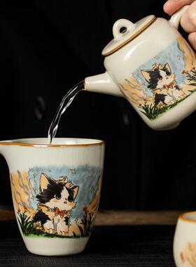 汝窑可爱猫有方茶壶泡茶家用陶瓷办公室2024新款茶水壶单壶
