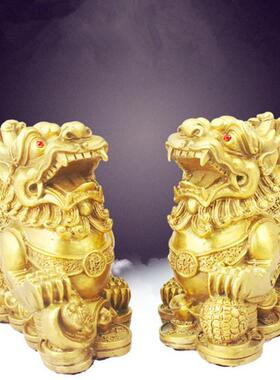 厂家现货铜金钱貔貅一对貔貅摆件黄铜金钱貔貅家居工艺品