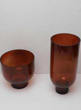 欧式创意玻璃棕色花器摆件样板房售楼部卧室书房客厅桌面玄关饰品