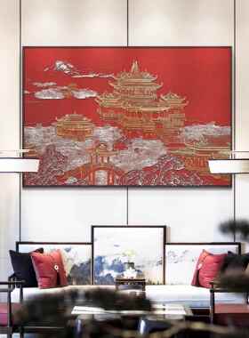酒店餐厅高档UVJ立体挂画包间壁厅新画中式体浮立雕阁楼大气装饰