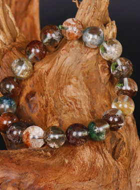 天然保真水晶聚宝盆绿幽灵多宝手串晶体纯净形态整齐11mm重34.4g