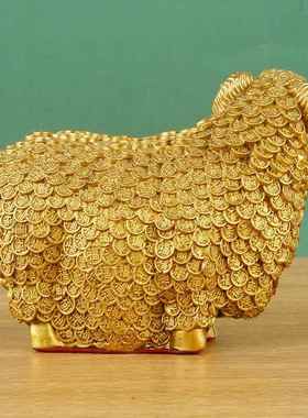 2026黄铜万福羊金钱羊铜摆件领头羊十二生肖绵羊工艺品办公室客厅