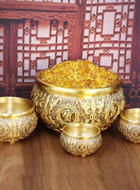 八福聚宝盆铜金蟾聚宝盆摆件家用办公室工艺品摆件