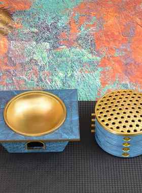 宏达 全黄铜烤色蒸蒸日上办公室玄关铜灶台熏香炉蒸屉铜器摆件