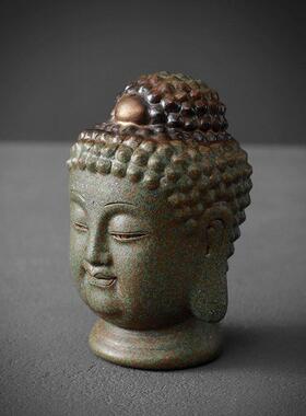 中式禅意茶台陶瓷小佛头家居客厅摆件精品茶盘茶几茶玩茶道装饰品