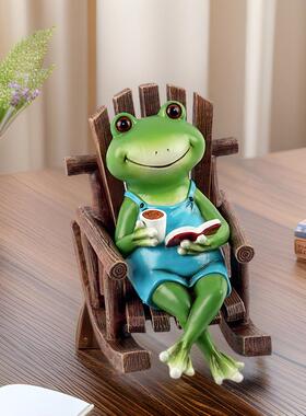 新品躺椅休闲青蛙治愈解压摆件创意动物办公室桌面树脂工艺品