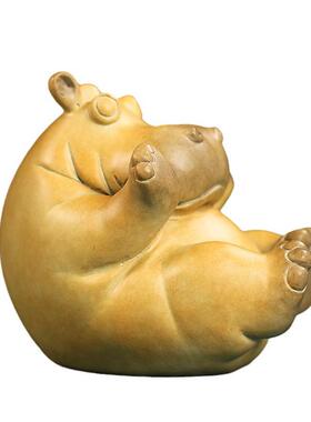 全铜创意彩绘呆萌小河马摆件工艺品家具客厅办公室桌面装饰品摆饰