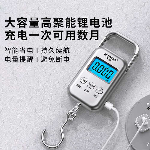 便携式手提电子秤50KG高精度随身家用买菜行李快递挂钩弹簧称鱼器 - 图1