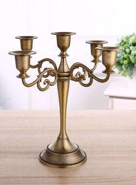 金属烛台 欧式复古简约创意酒店装饰五头金色烛台直销 生日蜡烛台