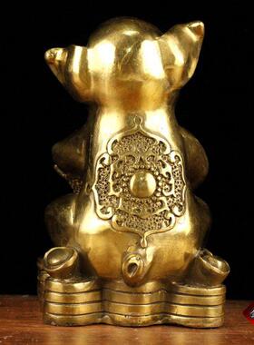 铜猪十二生肖金钱猪属猪吉祥物猪抱白菜百财摆件工艺品