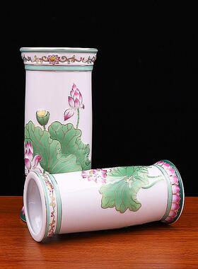 供佛花瓶莲花瓶观音净水瓶陶瓷描金插花瓶佛堂神台供香筒供神仙家