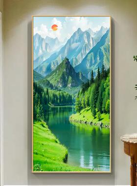 定做画流水生山水风景壁画入玄财关装户饰代走廊过道约画现简客厅