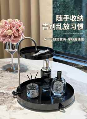 入户门口玄关钥匙摆件收纳盒轻奢托盘装饰品桌面杂物鞋柜上置物架