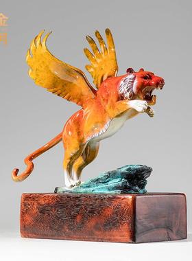 铜金岁月虎虎生威老虎铜摆件玄关客厅如虎添翼仿真老虎彩铜工艺品