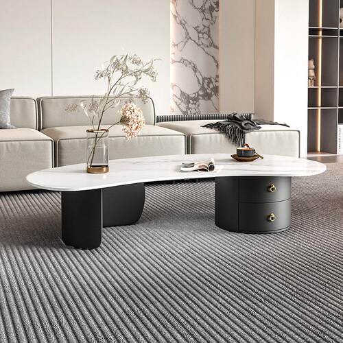 意式岩板茶几异形抽屉轻奢简约现代客厅家用创意不规则小户型茶桌 - 图0