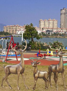 户外仿铜梅花鹿玻璃钢动物雕塑花园商场装饰庭院景区酒店美陈摆件