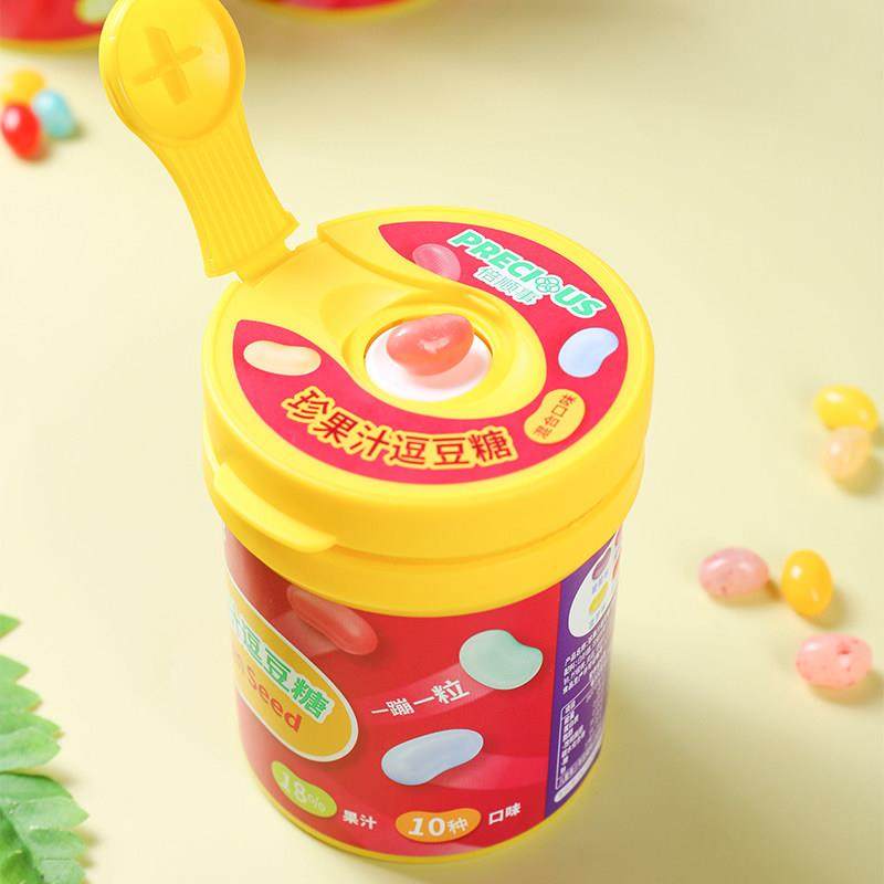 倍顺事珍果汁软糖逗豆糖彩虹豆混合水果口味按压式罐装糖果零食,淘宝优惠券,粉丝福利购,淘宝优惠卷