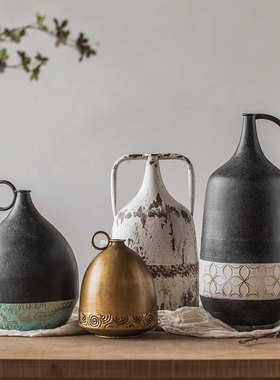 复古做旧装饰小口花瓶家居阳台插花养花器文艺酒馆民宿工艺品摆件