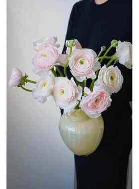 碧轩中古奶油复古玻璃花瓶摆件客厅餐桌水培插简约轻奢装饰品