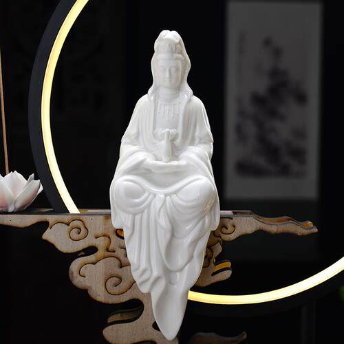 禅意灯观音菩萨陶瓷白佛像摆件客厅办公室摆设工艺品白瓷工艺礼品 - 图2